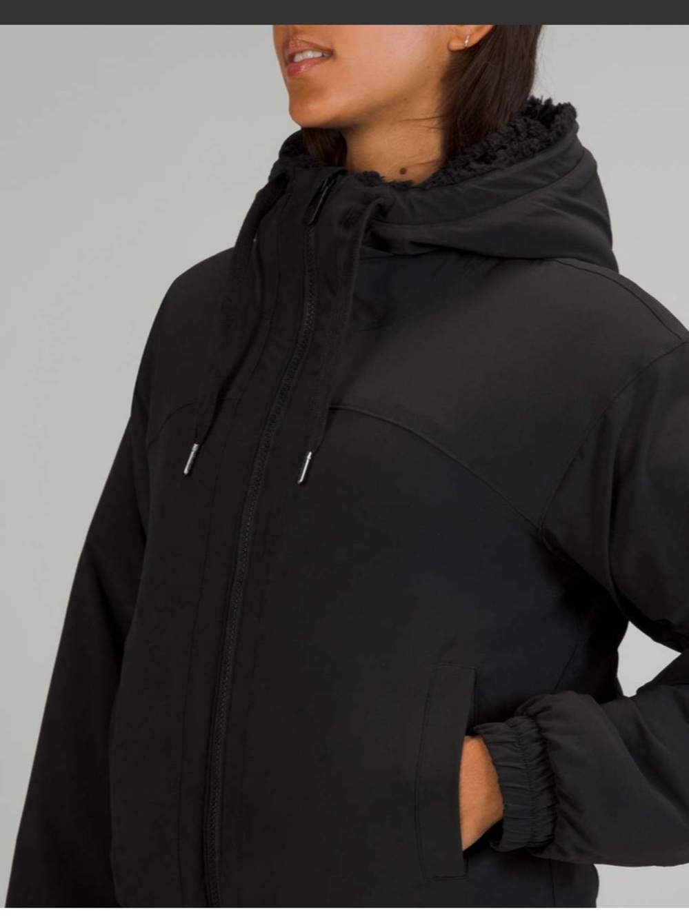 #579 Lululemon Reversible Fleece Jacket Black Size 4 Hooded Full Zip - Picture 4 of 8